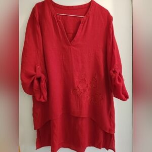 Red Tunic Top. Linen look. Size xl. Preloved